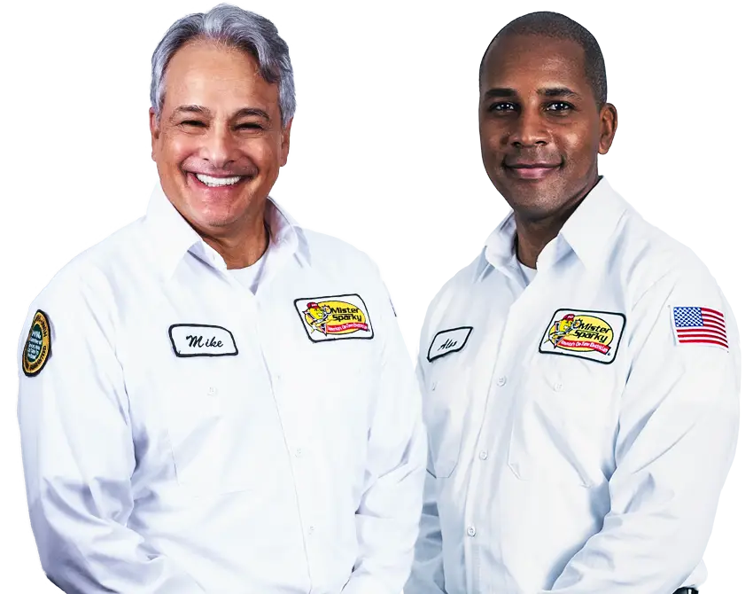 Mike and Alex, certified Mister Sparky electricians in Tampa, providing reliable electrical services.